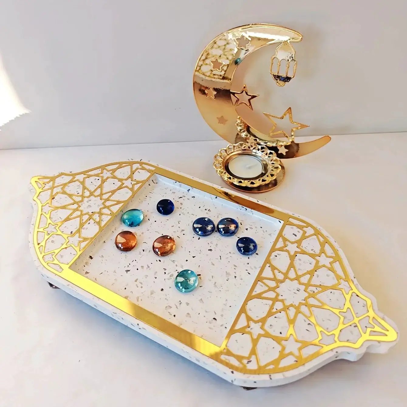 Golden Acrylic Tray - Ramadan Lantern Storage by House Of Avana