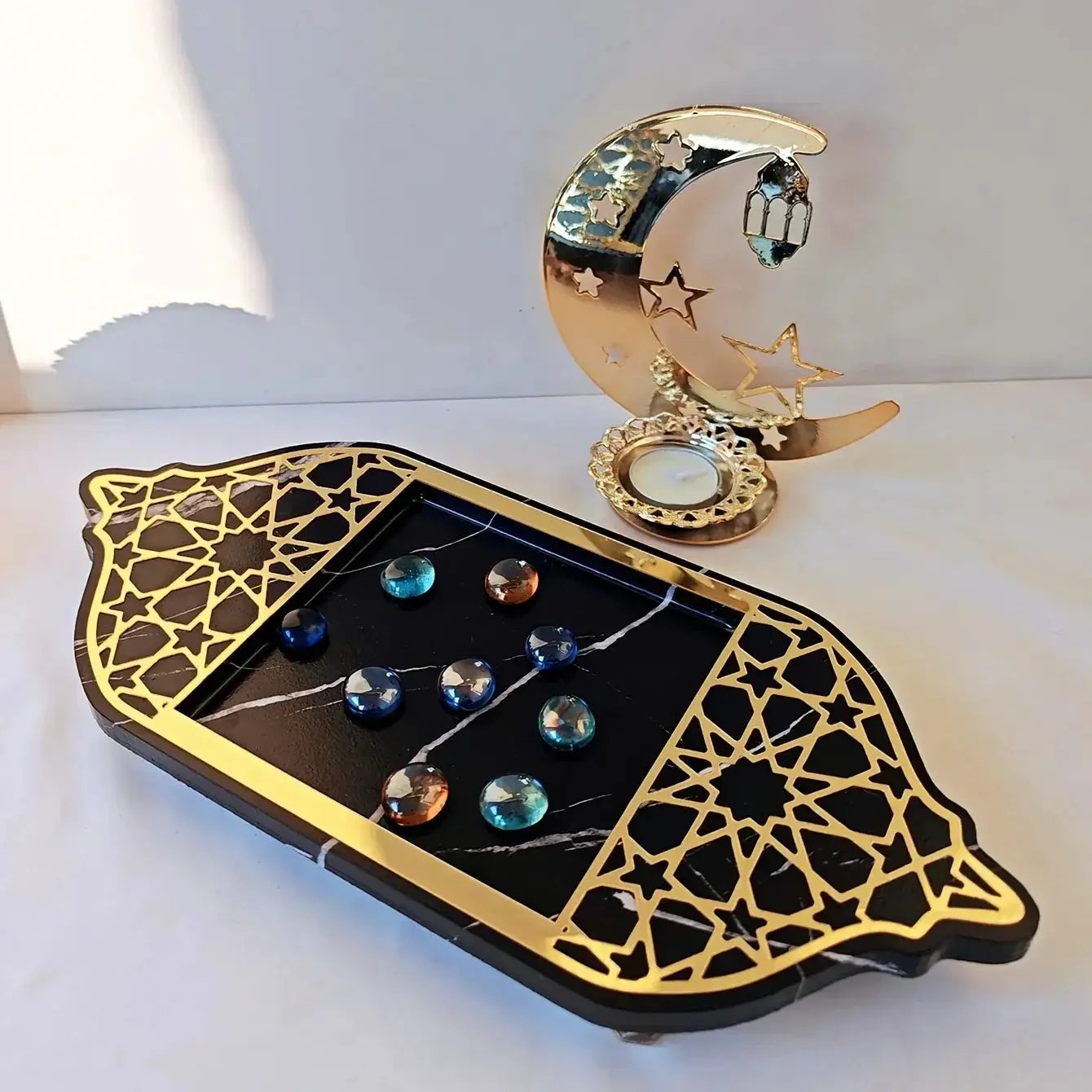 Golden Acrylic Tray - Ramadan Lantern Storage by House Of Avana