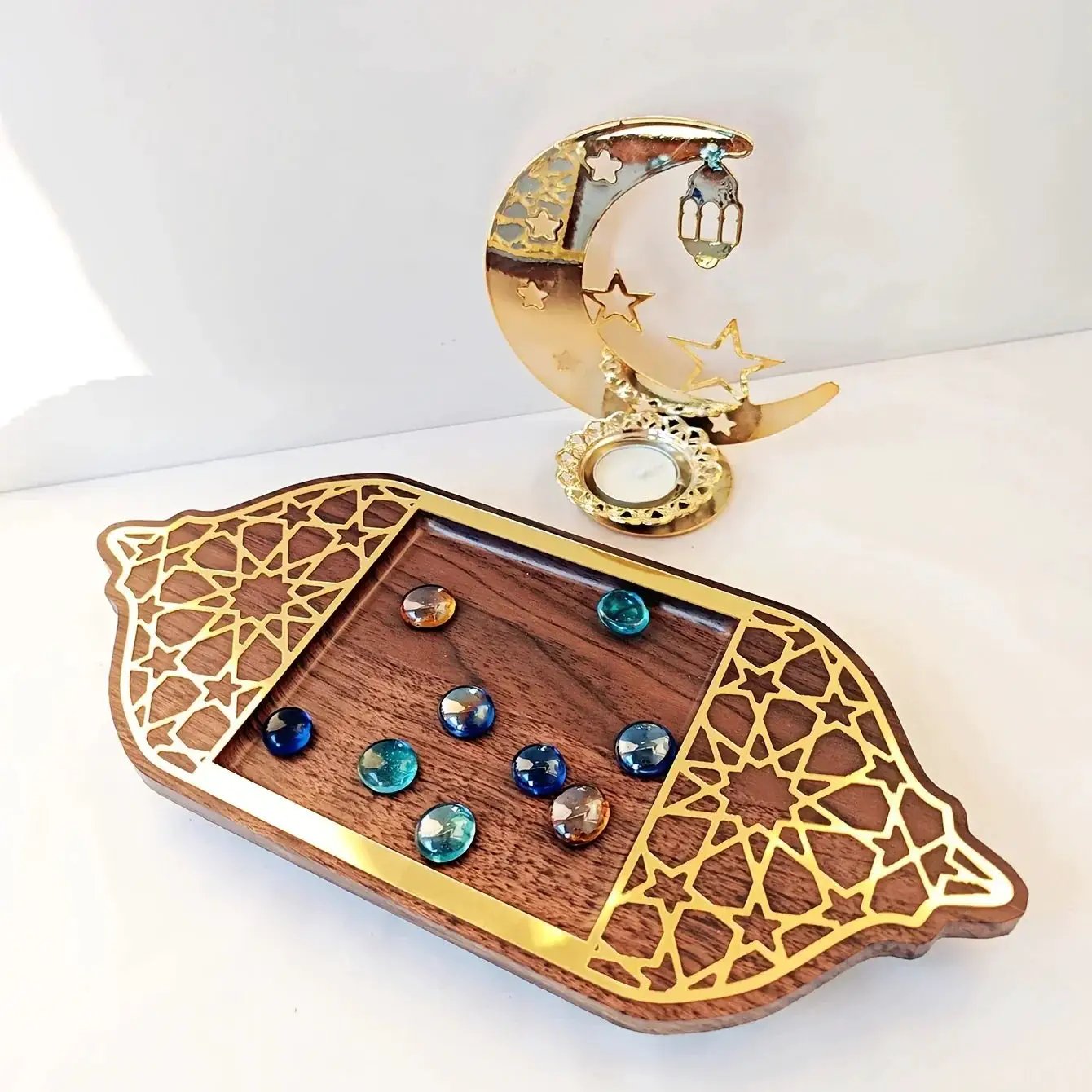 Golden Acrylic Tray - Ramadan Lantern Storage by House Of Avana