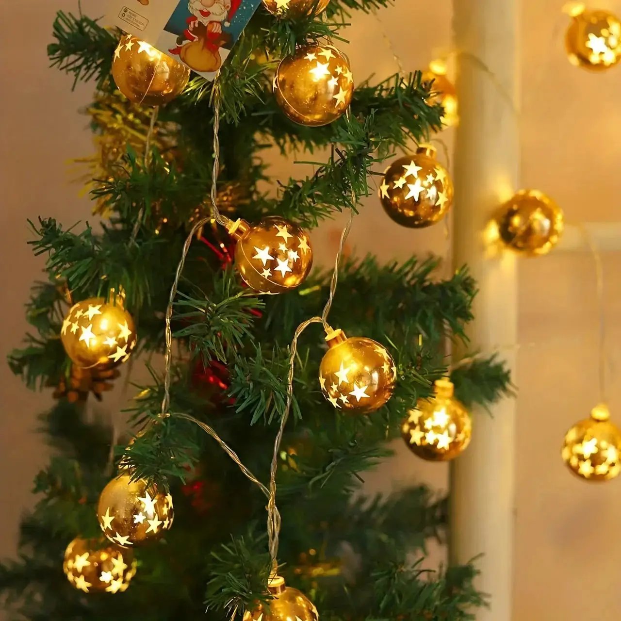 Golden Christmas Ball Lights - Battery Operated String for Tree & Home Decor by House Of Avana