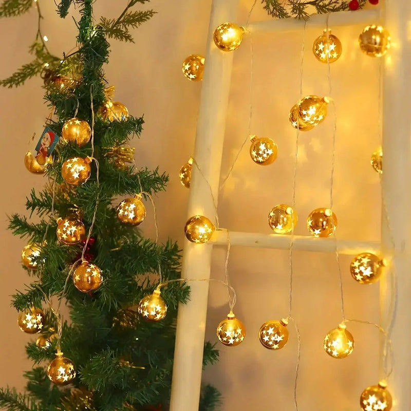 Golden Christmas Ball Lights - Battery Operated String for Tree & Home Decor by House Of Avana