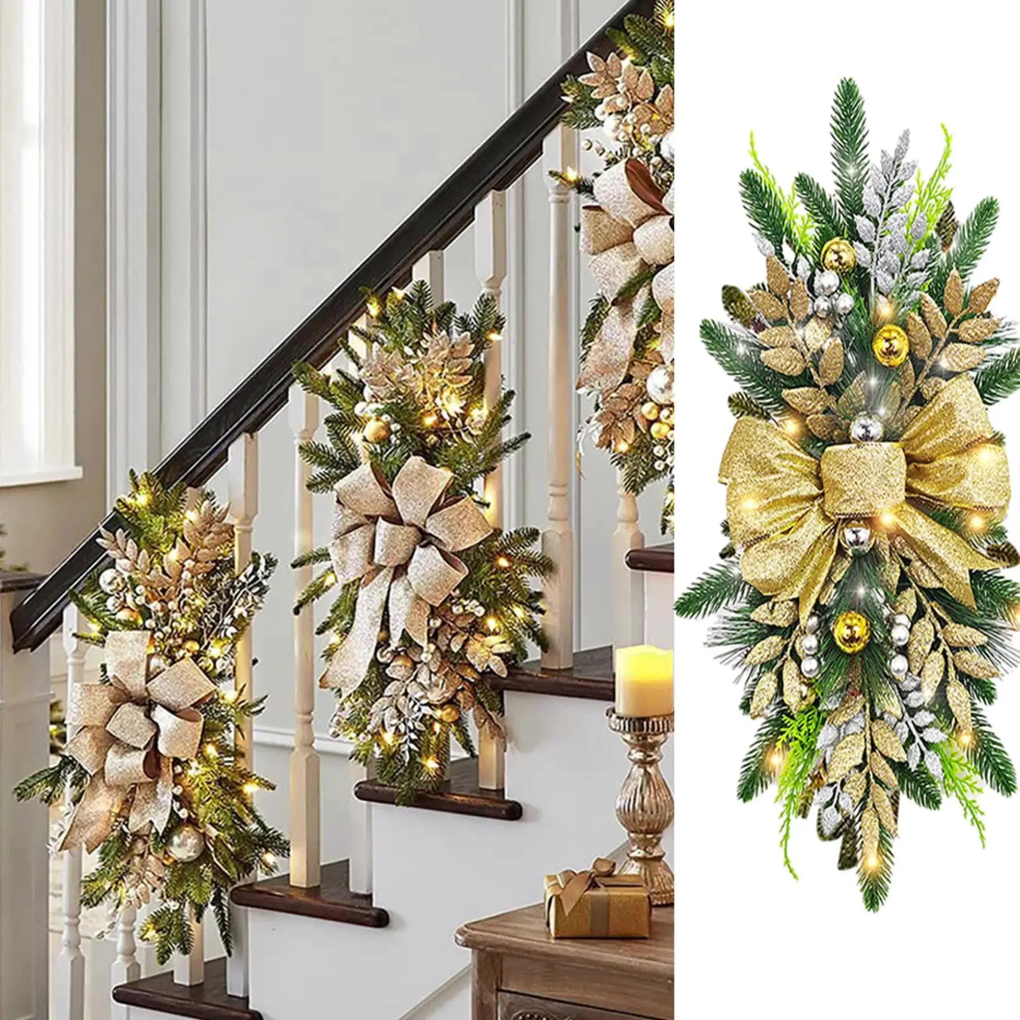 Golden Christmas Decorations 24inch Staircase and Window Ornaments by House Of Avana