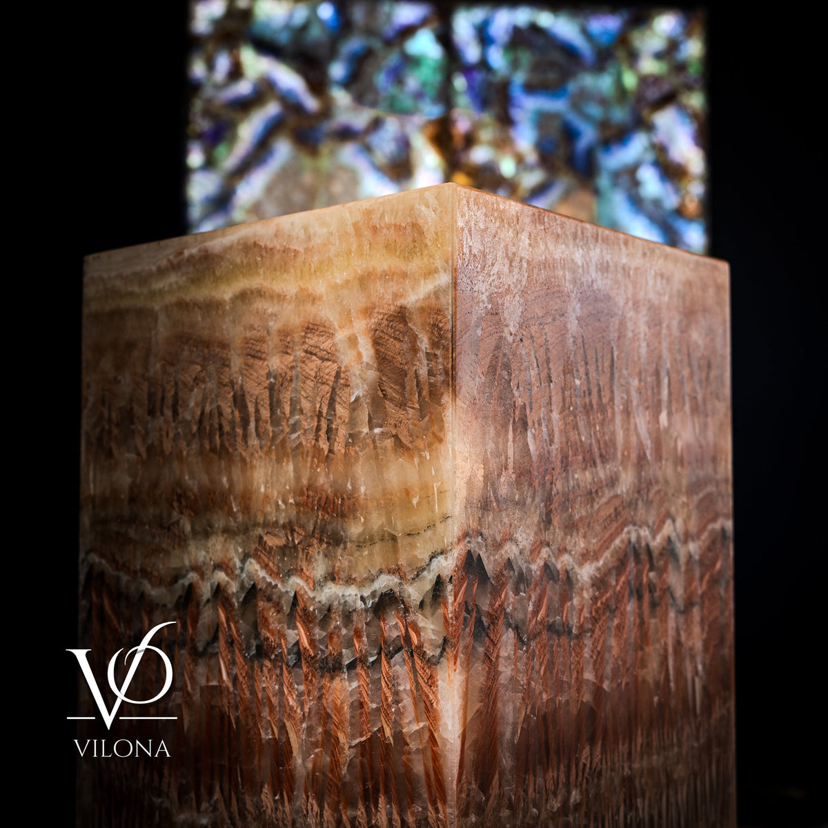 Golden Cloud Onyx Floor Lamp - Exotic Dragon Eye - Medium - 51.25"H x 12"W - Square - #1, photo 2 of 8