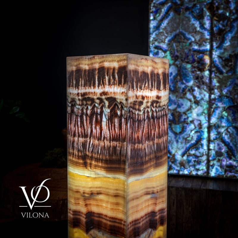 Golden Cloud Onyx Floor Lamp - Exotic Dragon Eye - Medium - 51.25"H x 12"W - Square - #1, photo 3 of 8