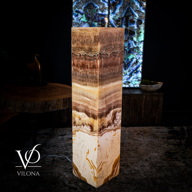 Golden Cloud Onyx Floor Lamp - Exotic Dragon Eye - Medium - 51.25"H x 12"W - Square - #1, photo 6 of 8