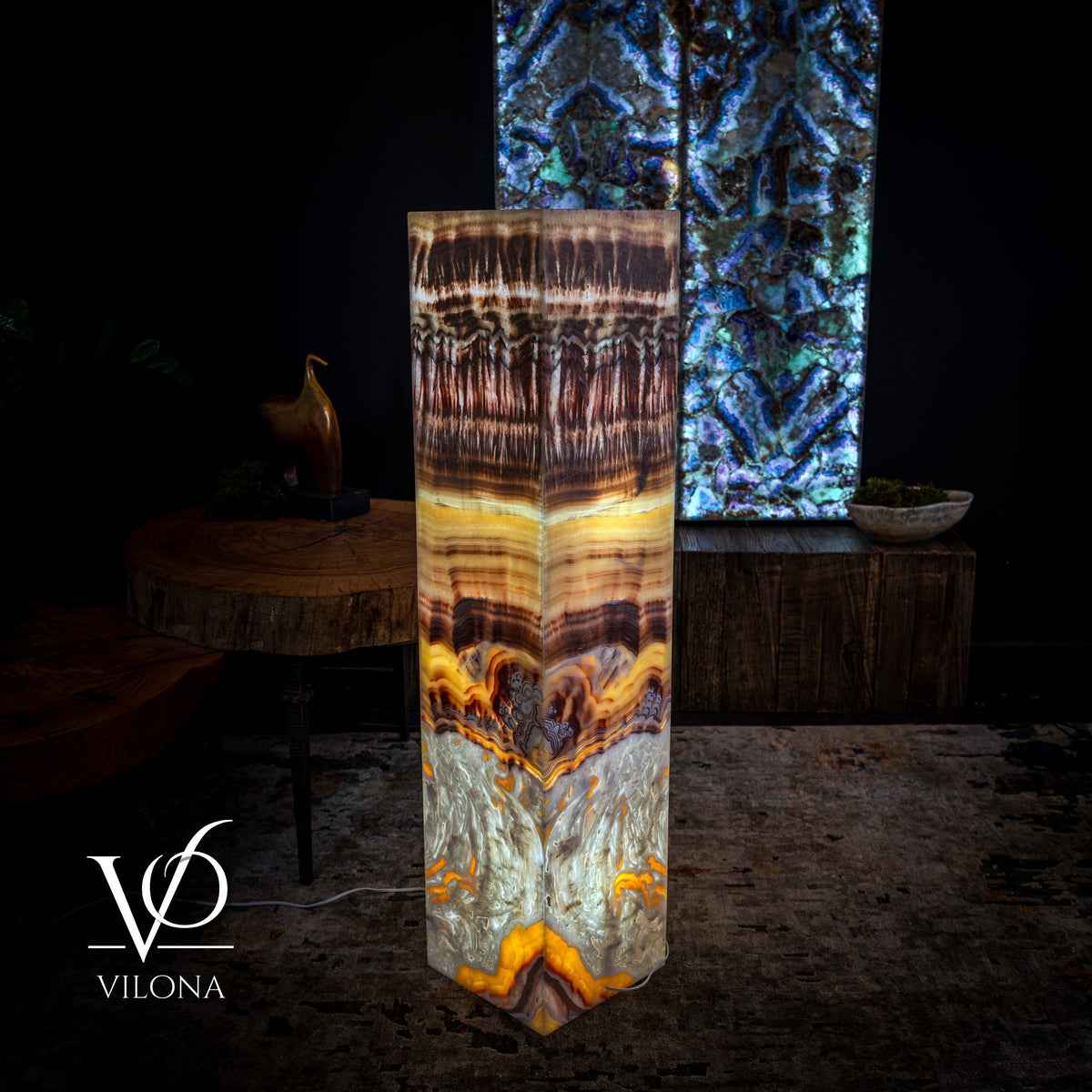 Golden Cloud Onyx Floor Lamp - Exotic Dragon Eye - Medium - 51.25"H x 12"W - Square - #1, photo 8 of 8