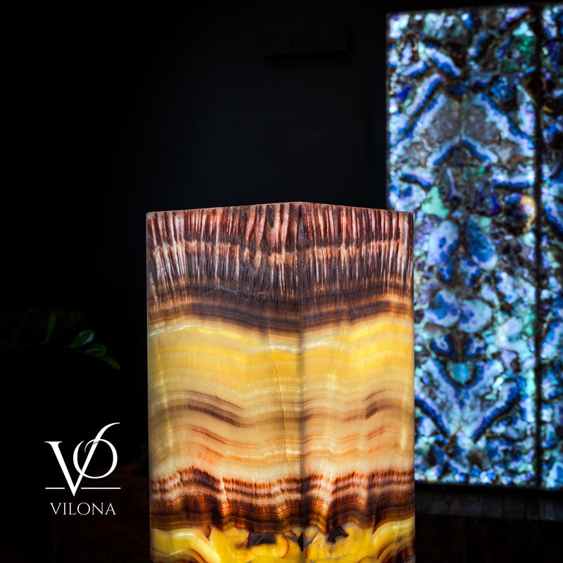 Golden Cloud Onyx Floor Lamp - Exotic Dragon Eye - Medium - 51.25"H x 12"W - Square - #2, photo 6 of 8