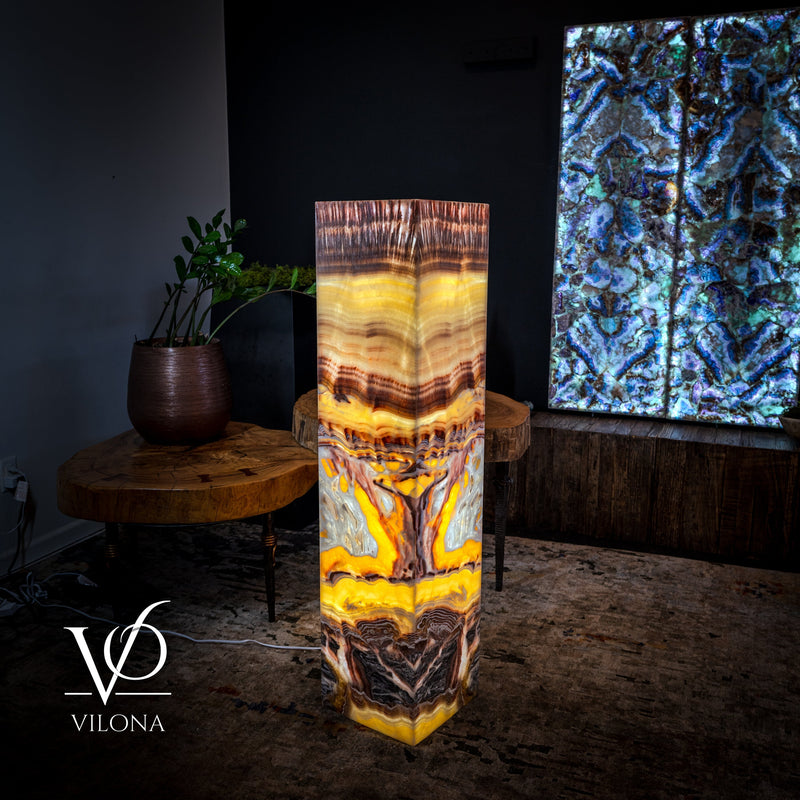 Golden Cloud Onyx Floor Lamp - Exotic Dragon Eye - Medium - 51.25"H x 12"W - Square - #2, photo 2 of 8