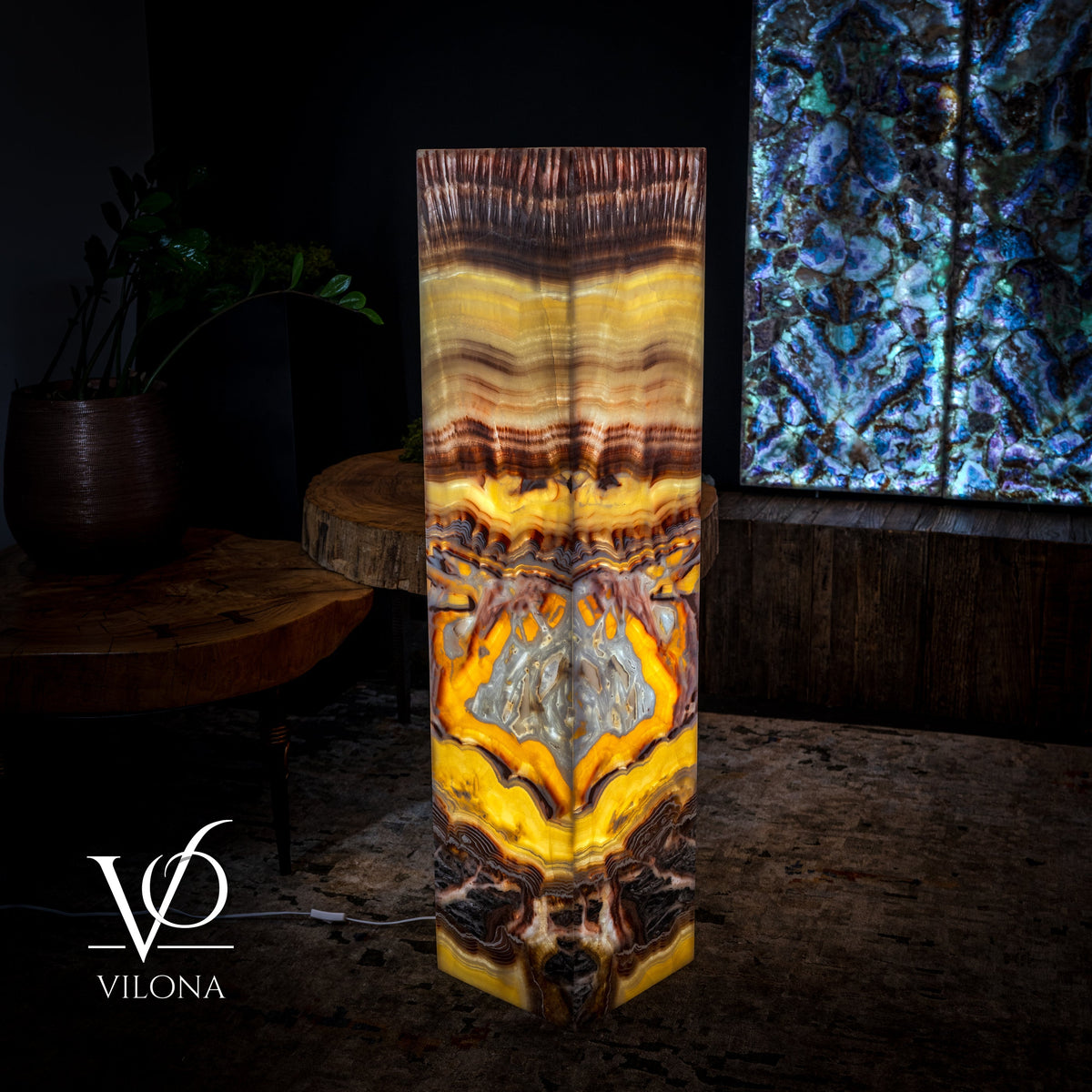 Golden Cloud Onyx Floor Lamp - Exotic Dragon Eye - Medium - 51.25"H x 12"W - Square - #2, photo 4 of 8