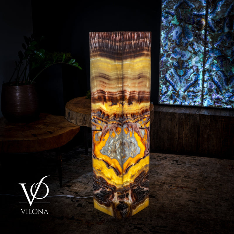 Golden Cloud Onyx Floor Lamp - Exotic Dragon Eye - Medium - 51.25"H x 12"W - Square - #2, photo 4 of 8