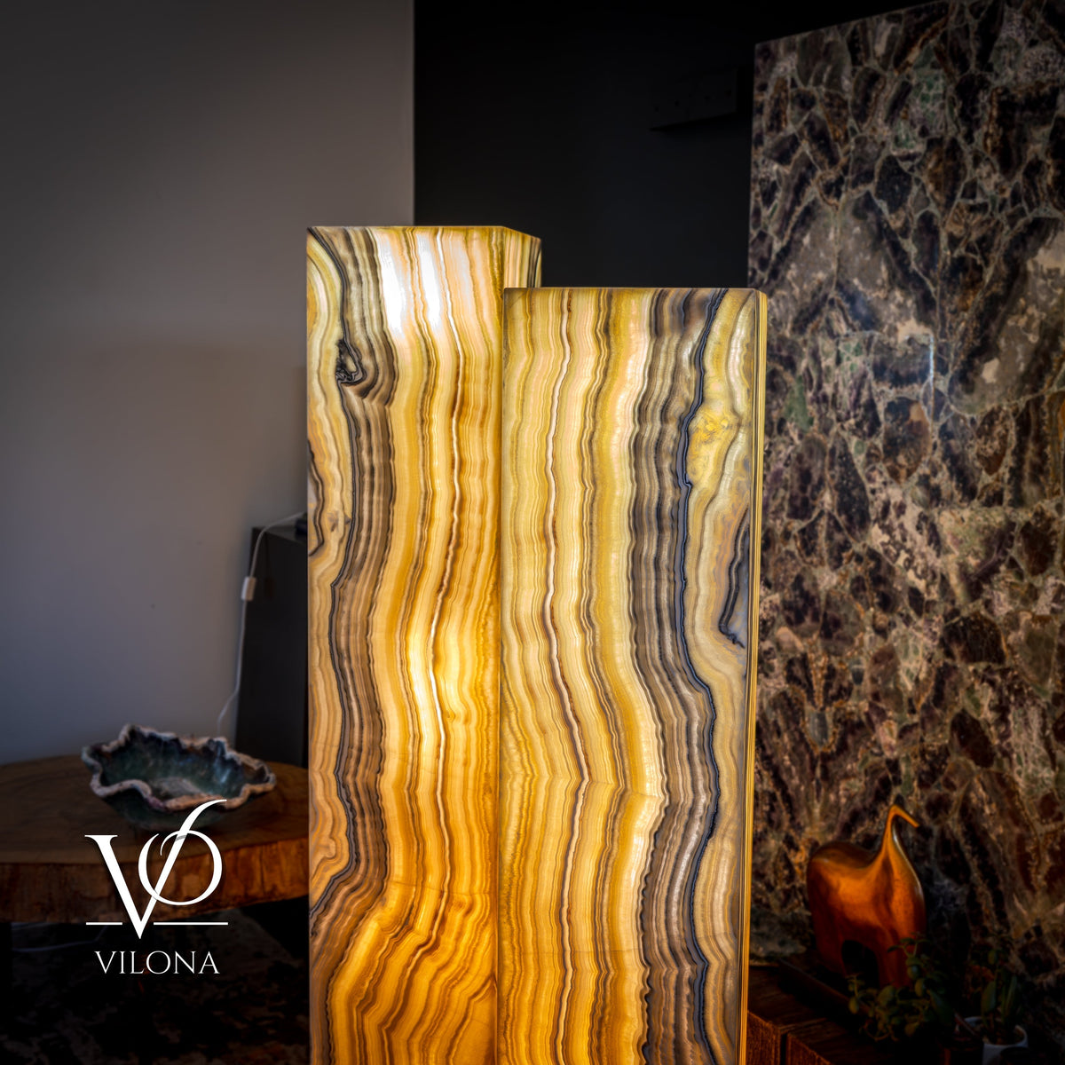Golden Cloud Onyx Floor Lamp - Pair - Large - 63-67"H x 12-12"W - Square, photo 9 of 14