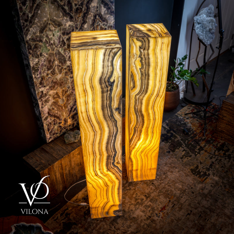 Golden Cloud Onyx Floor Lamp - Pair - Large - 63-67"H x 12-12"W - Square, photo 2 of 14