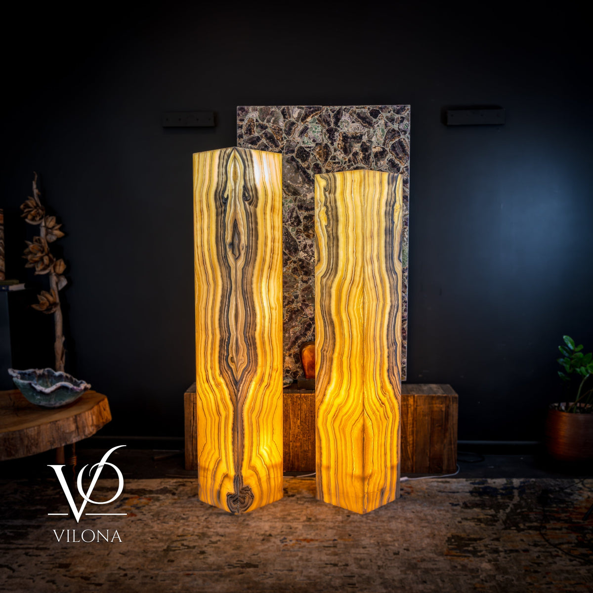 Golden Cloud Onyx Floor Lamp - Pair - Large - 63-67"H x 12-12"W - Square, photo 6 of 14