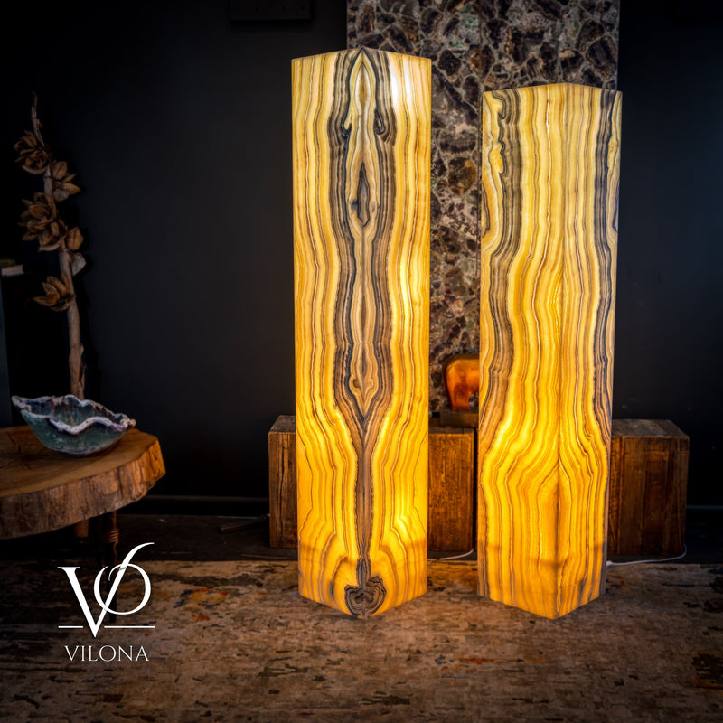 Golden Cloud Onyx Floor Lamp - Pair - Large - 63-67"H x 12-12"W - Square, photo 7 of 14