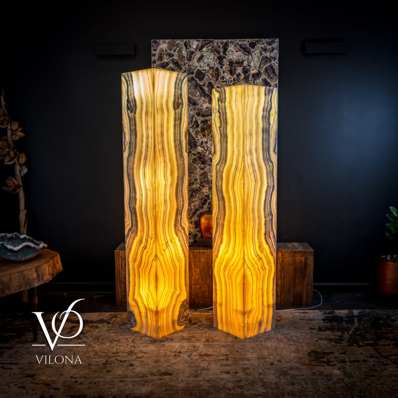 Golden Cloud Onyx Floor Lamp - Pair - Large - 63-67"H x 12-12"W - Square, photo 5 of 14