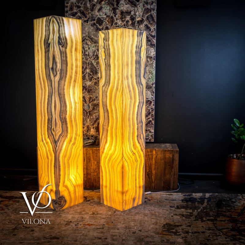 Golden Cloud Onyx Floor Lamp - Pair - Large - 63-67"H x 12-12"W - Square, photo 8 of 14