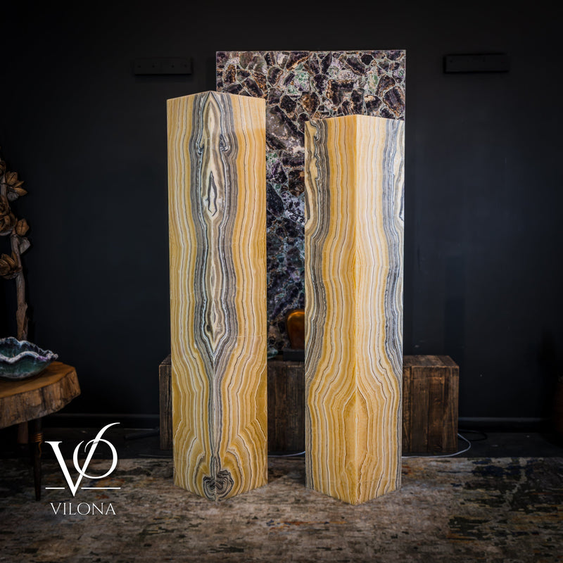 Golden Cloud Onyx Floor Lamp - Pair - Large - 63-67"H x 12-12"W - Square, photo 14 of 14