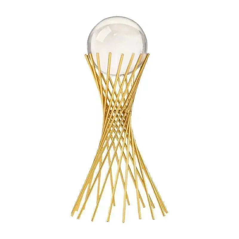 Geometric Crystal Ball Statue with Gold Twisted Rods for Your Desk by House Of Avana