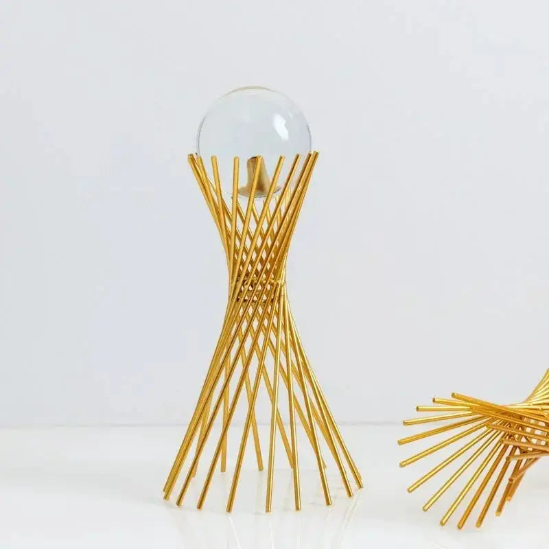 Geometric Crystal Ball Statue with Gold Twisted Rods for Your Desk by House Of Avana