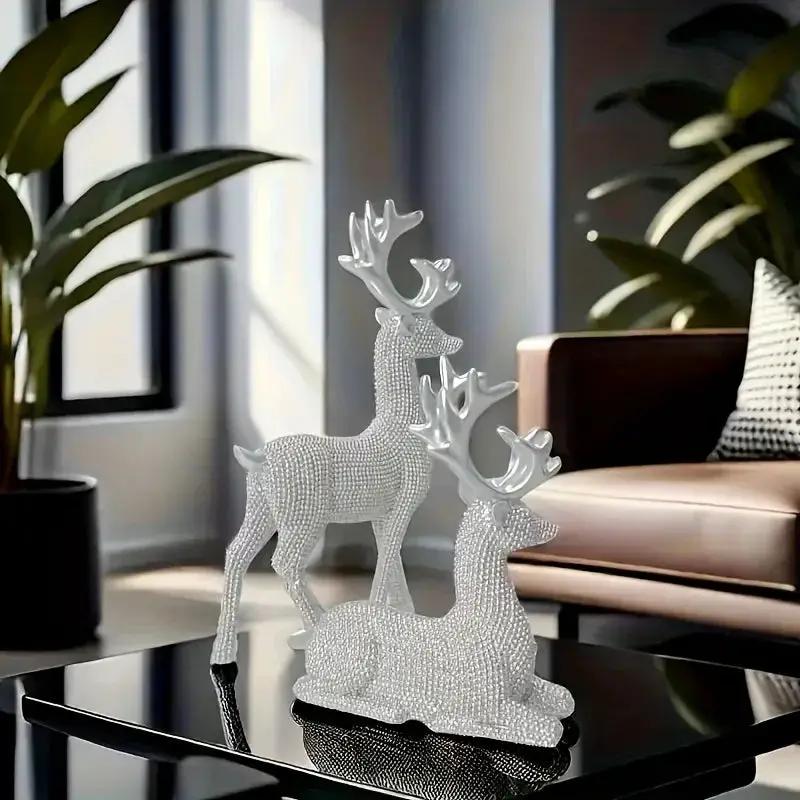 Golden Reindeer Christmas Decor Set of 2 Beads by House Of Avana