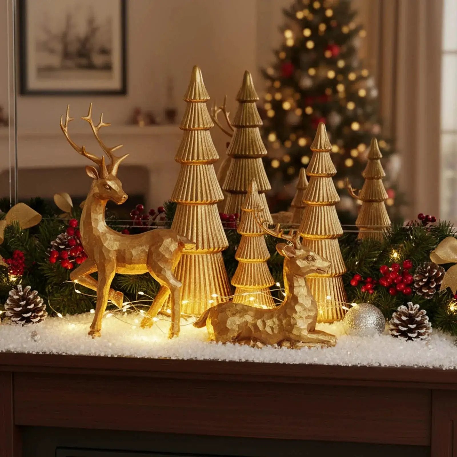 Golden Reindeer Figurine Rustic Christmas Decoration by House Of Avana