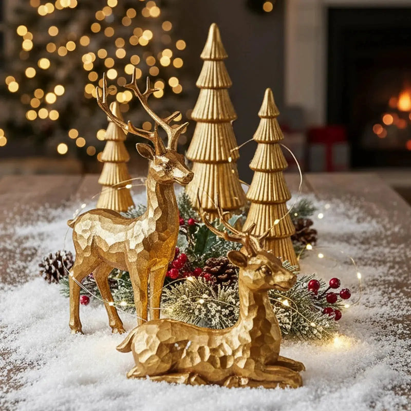 Golden Reindeer Figurine Rustic Christmas Decoration by House Of Avana