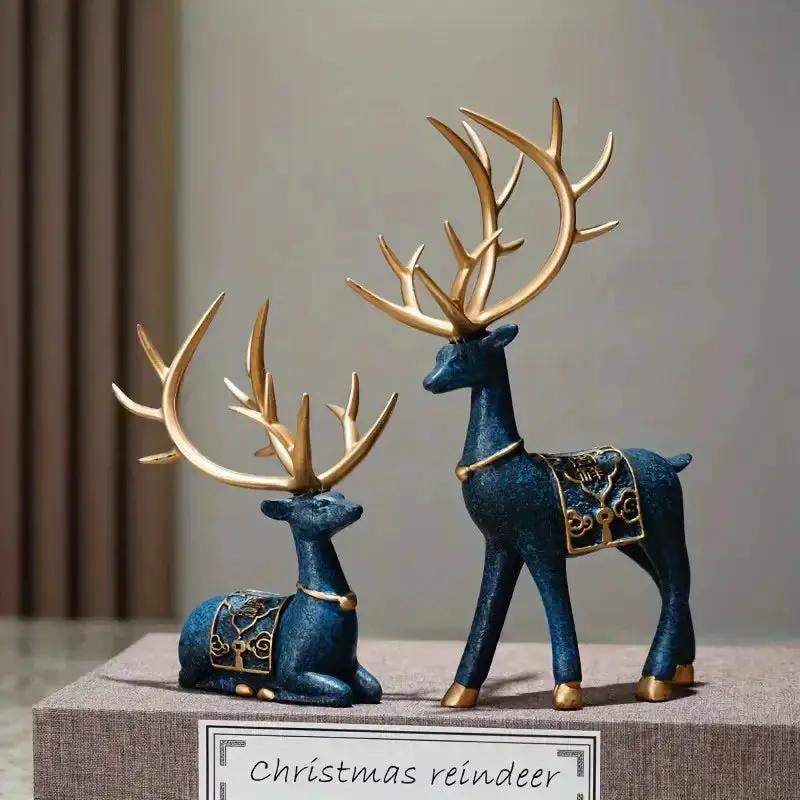 Golden Reindeer Statue Set with Golden Tips for Holiday Decor by House Of Avana