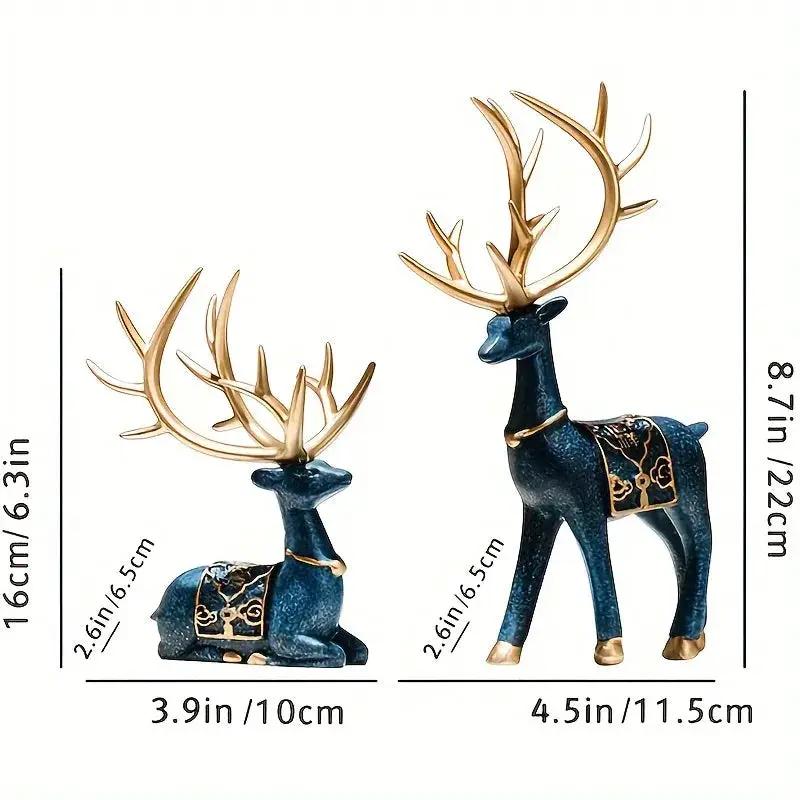 Golden Reindeer Statue Set with Golden Tips for Holiday Decor by House Of Avana