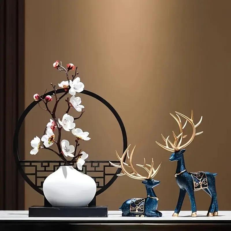 Golden Reindeer Statue Set with Golden Tips for Holiday Decor by House Of Avana