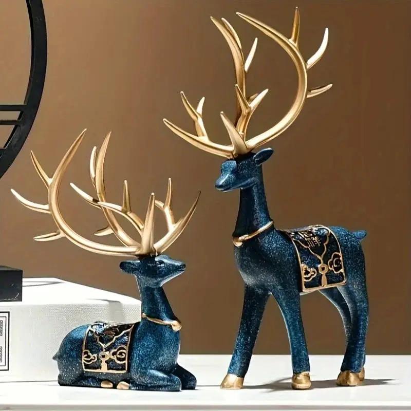 Golden Reindeer Statue Set with Golden Tips for Holiday Decor by House Of Avana