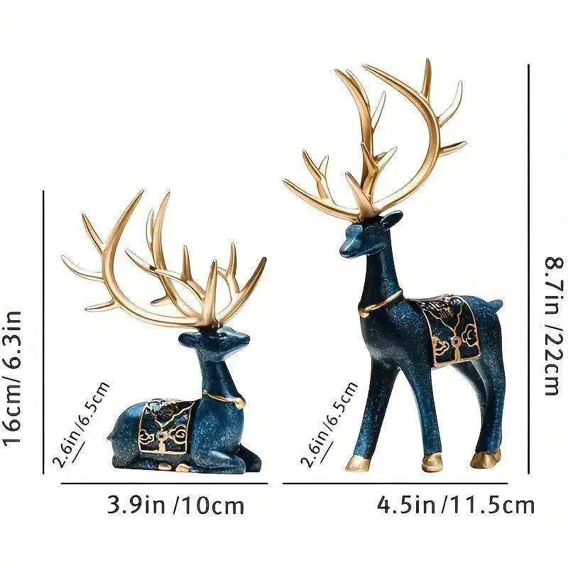 Golden Reindeer Statue Set with Golden Tips for Holiday Decor by House Of Avana