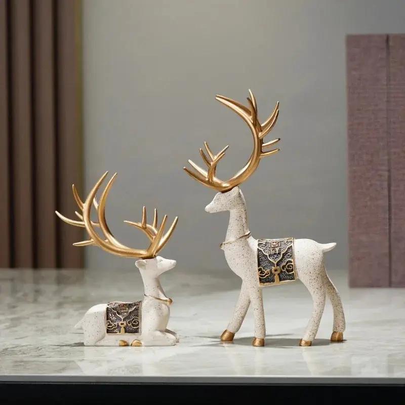 Golden Reindeer Statue Set with Golden Tips for Holiday Decor by House Of Avana