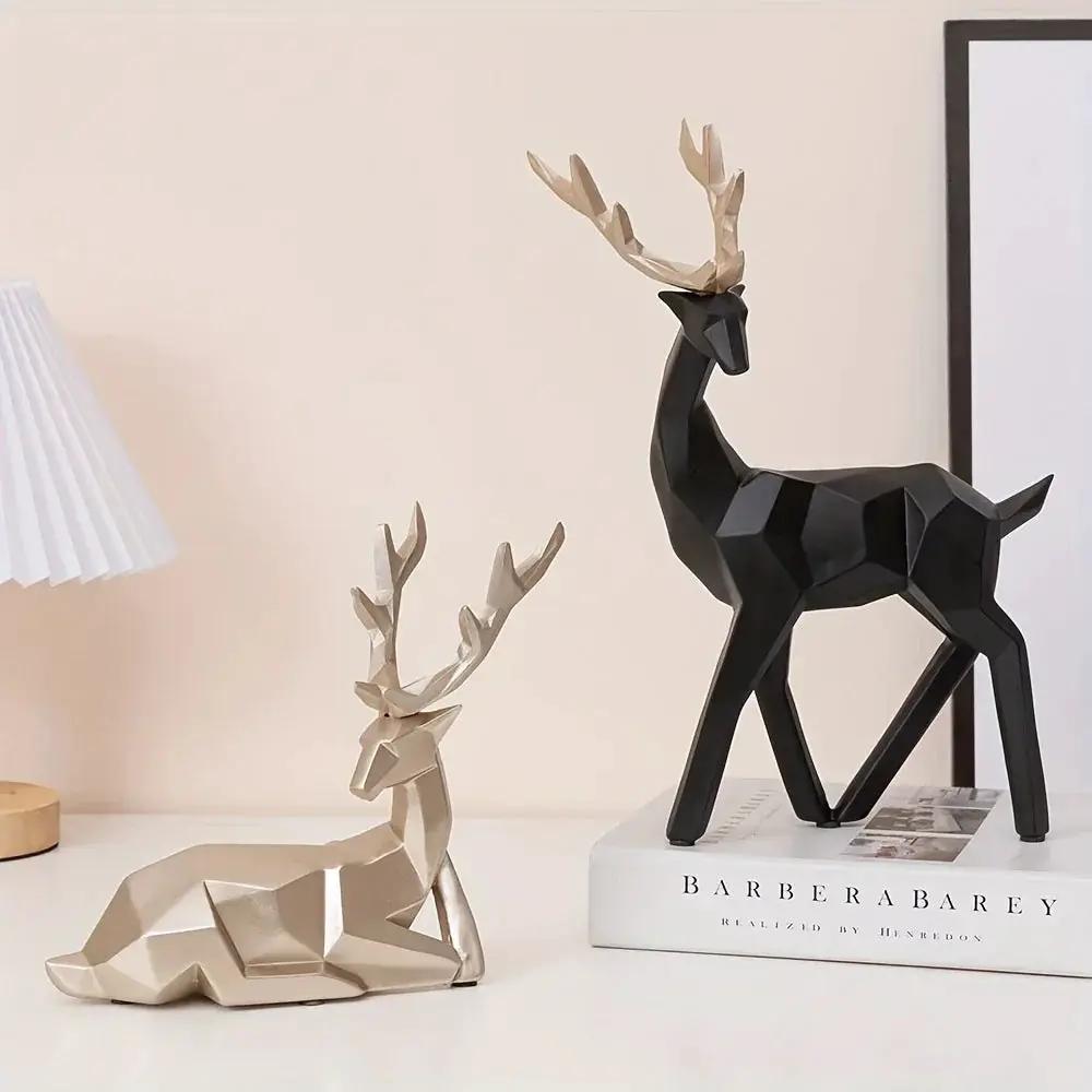 Golden Resin Deer Sculpture with Modern Christmas Decor by House Of Avana