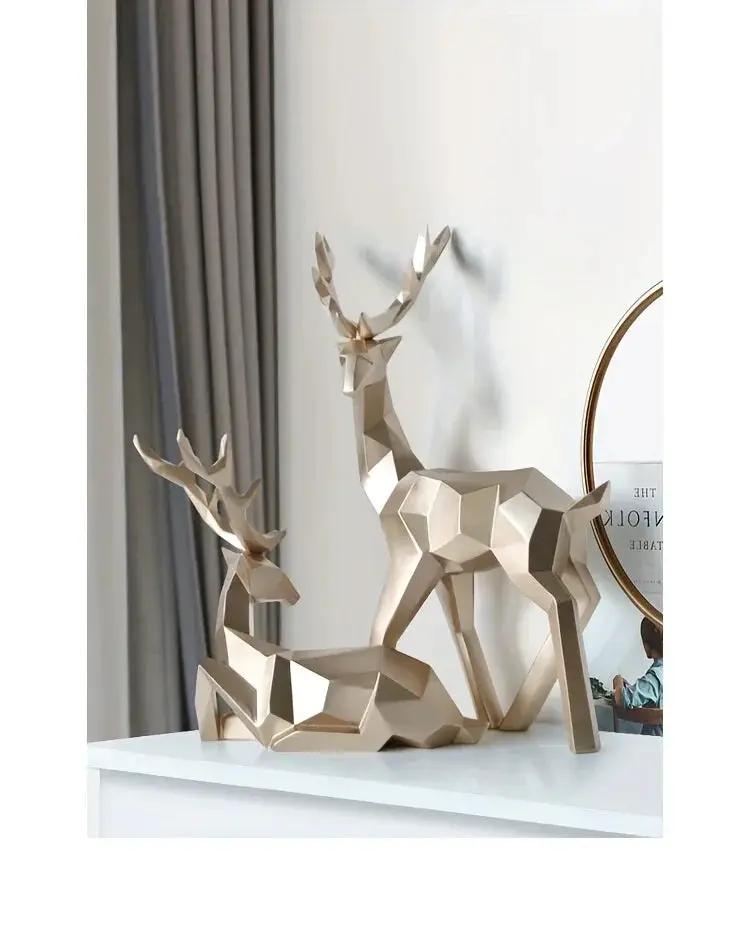Golden Resin Deer Sculpture with Modern Christmas Decor by House Of Avana