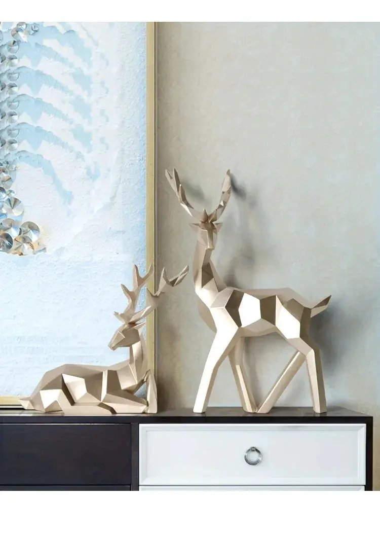 Golden Resin Deer Sculpture with Modern Christmas Decor by House Of Avana