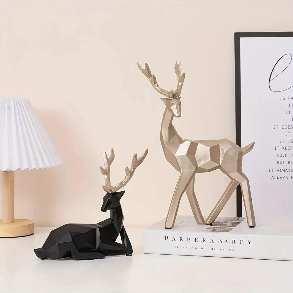 Golden Resin Deer Sculpture with Modern Christmas Decor by House Of Avana