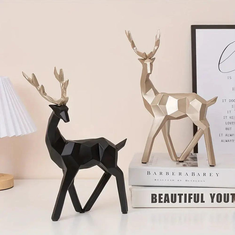 Golden Resin Deer Sculpture with Modern Christmas Decor by House Of Avana