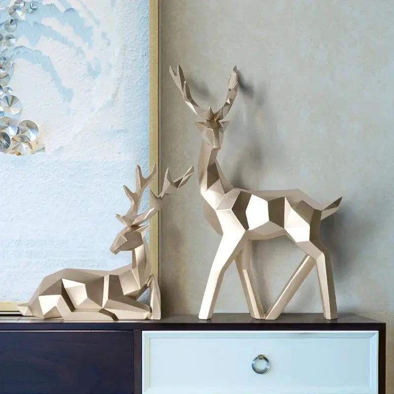 Golden Resin Deer Sculpture with Modern Christmas Decor by House Of Avana