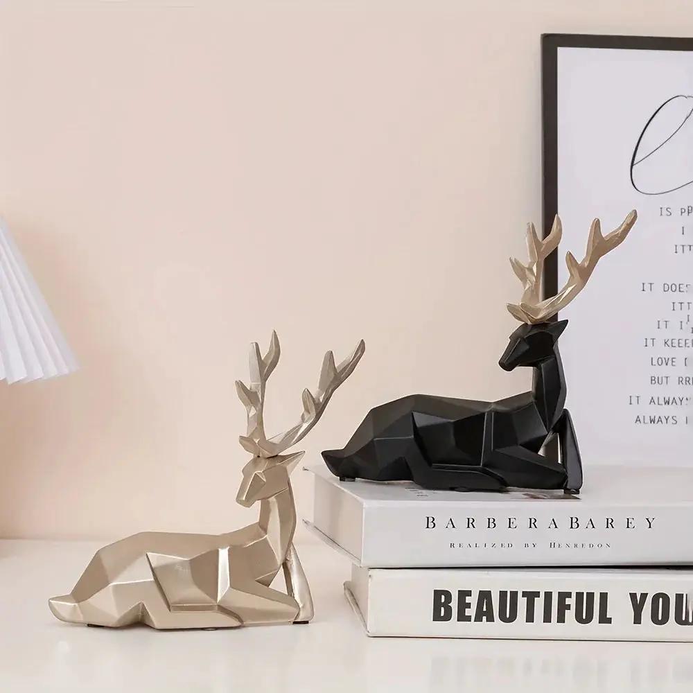Golden Resin Deer Sculpture with Modern Christmas Decor by House Of Avana