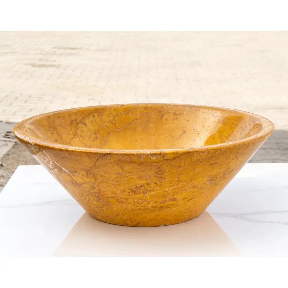 Golden Sienna Travertine V-Shaped Vessel Sink - Polished 16 Inch Diameter 6 Inch Height by GobekDesign