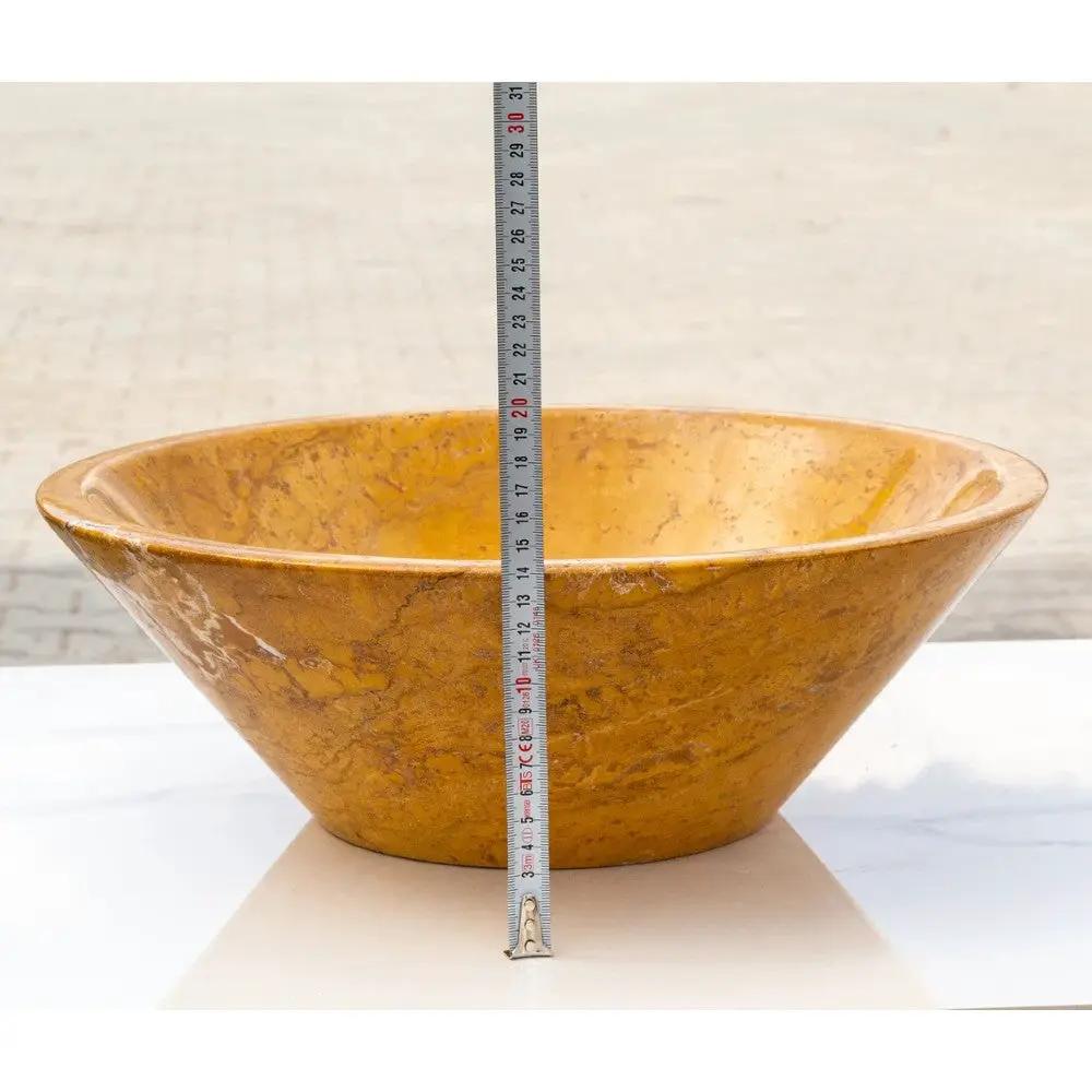 Golden Sienna Travertine V-Shaped Vessel Sink - Polished 16 Inch Diameter 6 Inch Height by GobekDesign