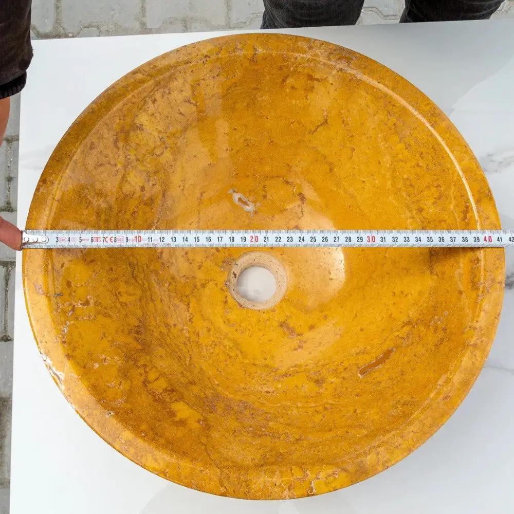 Golden Sienna Travertine V-Shaped Vessel Sink - Polished 16 Inch Diameter 6 Inch Height by GobekDesign