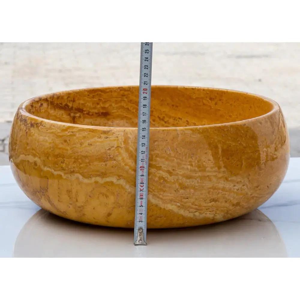 Golden Sienna Travertine Natural Stone Vessel Sink - Filled and Polished 16x6 in by GobekDesign