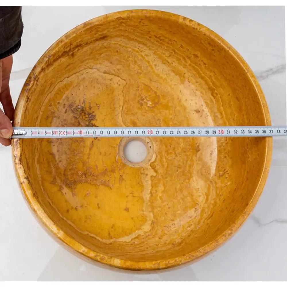 Golden Sienna Travertine Natural Stone Vessel Sink - Filled and Polished 16x6 in by GobekDesign