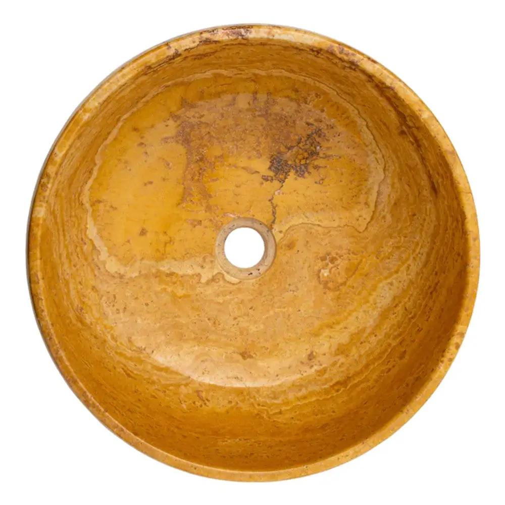 Golden Sienna Travertine Natural Stone Vessel Sink - Filled and Polished 16x6 in by GobekDesign