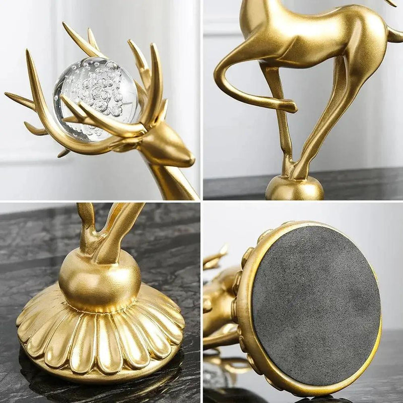 Golden Deer Figurine Set with Crystal Floral Accents by House Of Avana