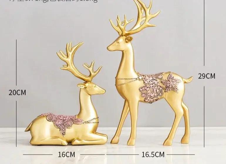 Golden Deer Figurine Set with Crystal Floral Accents by House Of Avana