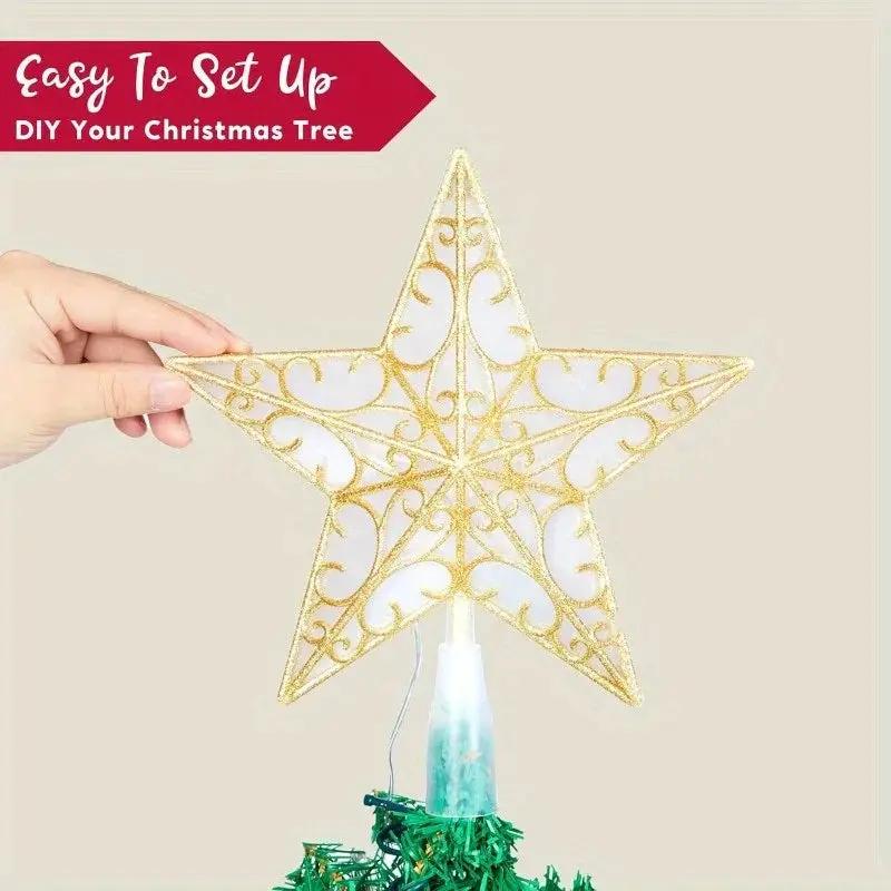 Golden Star Christmas Tree with White LEDs by House Of Avana