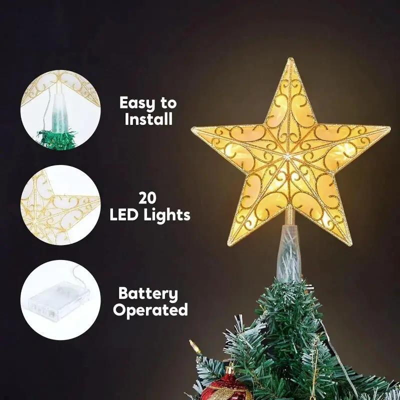 Golden Star Christmas Tree with White LEDs by House Of Avana