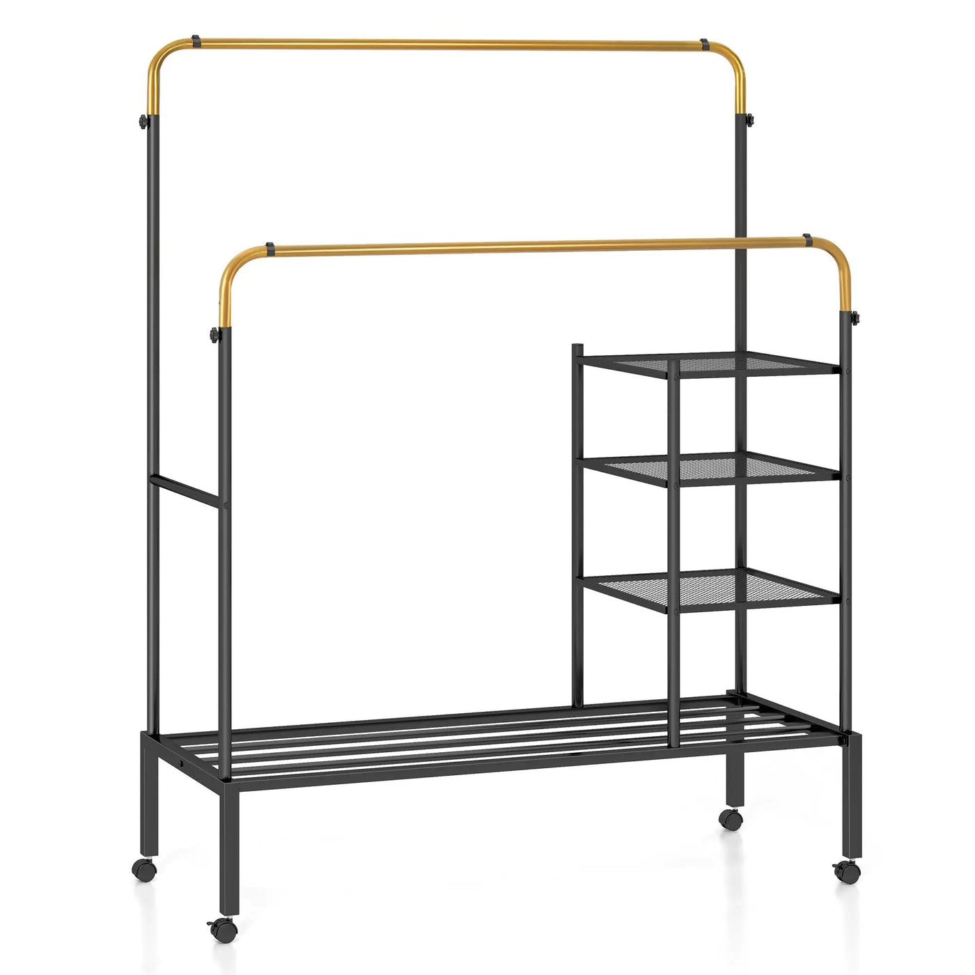 Rolling Double Rods Garment Rack with Height Adjustable Hanging Bars by DirectDeals